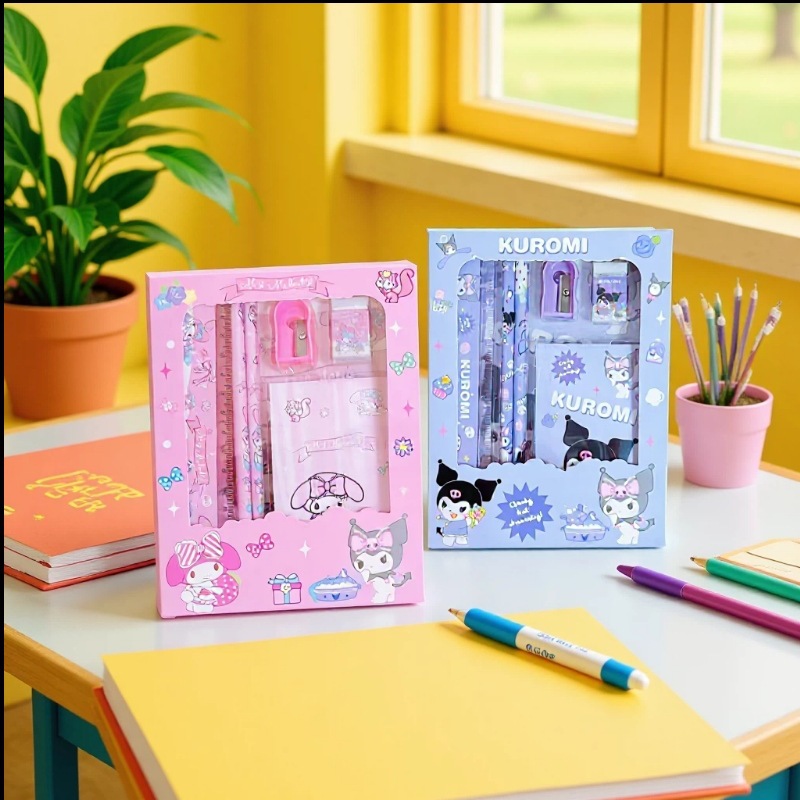 Set de Papelería Sanrio con Diseño de Mascotas, Set de Lápiz y Regla de Kuromi de Alta Calidad, Papelería para Estudiantes, Regalo y Premio para el Día del Niño.