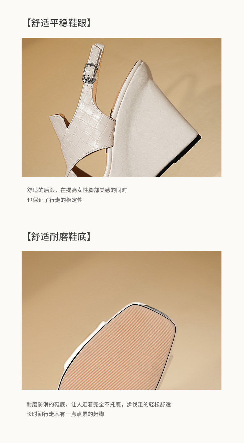 Sandal cao gót nữ mũi hở đế xuồng phong cách La Mã — Màu đen chi tiết 9