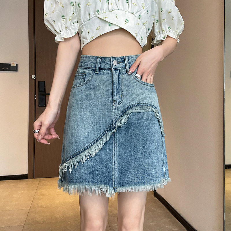 Denim shorts skirt for women in summer 2024 new thin style fashionable breasted a-line slimming loose high waist straight pants