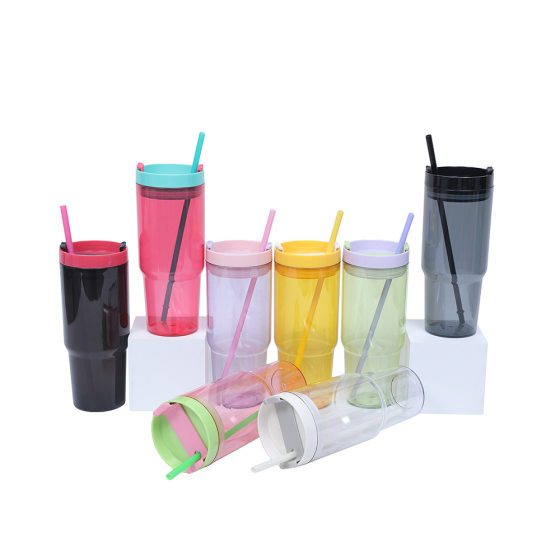 Cross-border factory direct supply with plastic cup three-piece set with handle car cup with straw large capacity high color value water cup