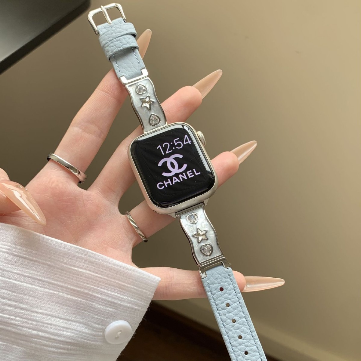 Heart Star Metal with Pebbled Leather Suitable for Apple Watch S10 Strap Iwatchs98 Genuine Leather Fine Women's Summer