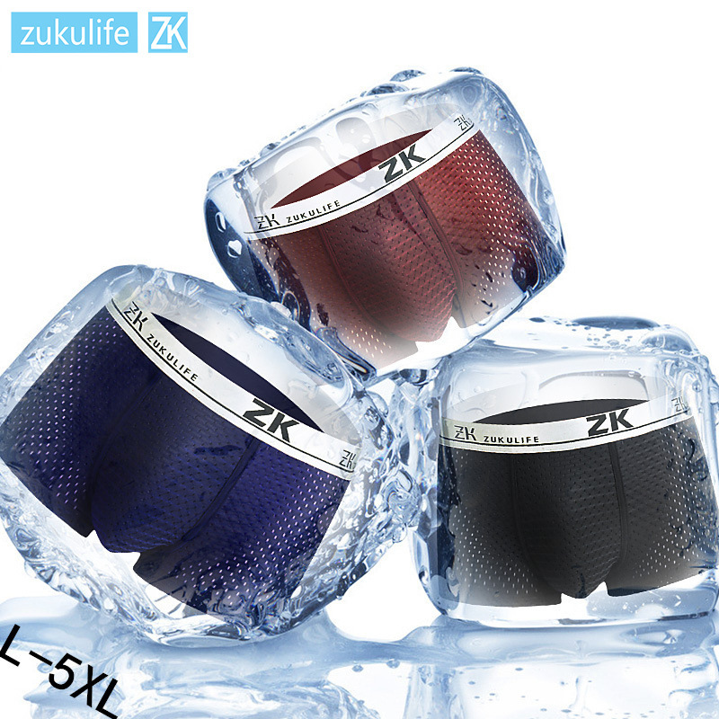 Men's Underwear Zk Brand Manufacturer Wholesale Sexy Underwear Large Size Boxer Briefs Cross-Border Mesh Underwear Men's Ice Silk