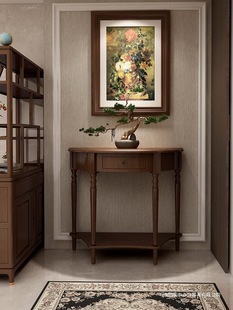 Solid Wood Semi-Round Entrance Table Wall Side Entry Luxury Entrance Table Side Table Narrow Modern Door Living Room Decorative Wall Side Cabinet Supply Table