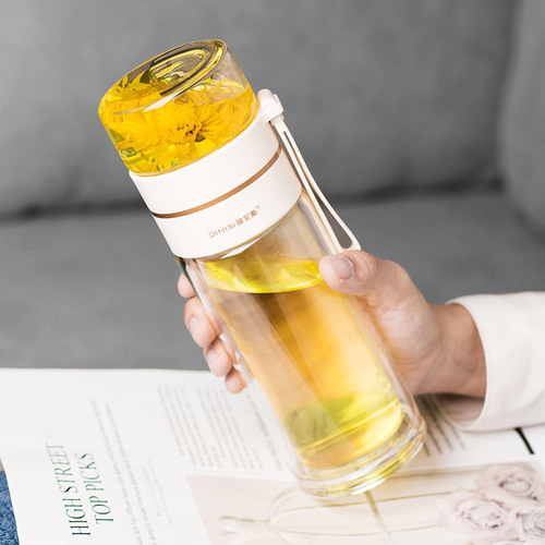Gift double-layer cup wholesale household portable tea cup high-value water cup tea water separation high temperature resistant glass cup