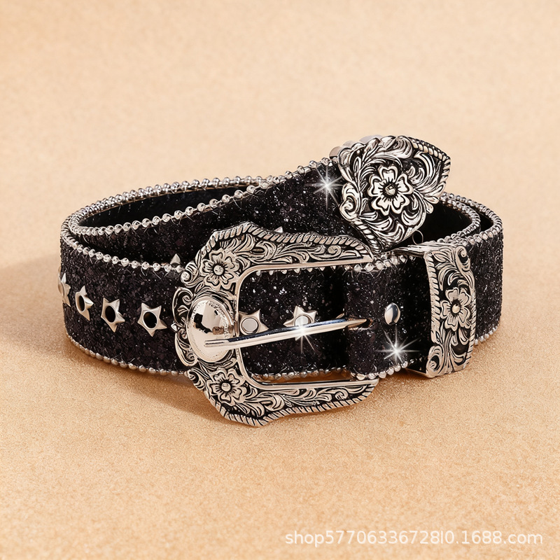 Women's Hollow-Out Belt with Silver Embellishments, Suit Skirt Belt, American Retro Ins-Style Unique Subculture Belt