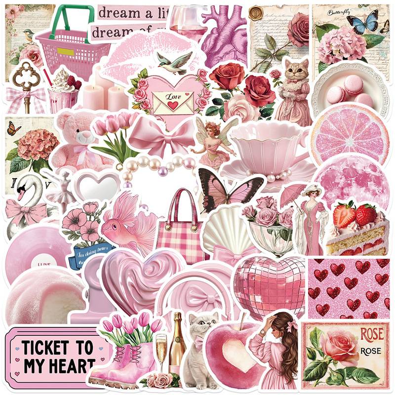 50 cross-border new girls pink ins wind stickers notebook guitar mobile phone cup diy waterproof stickers 50 cross-border new girls pink ins wind stickers notebook guitar mobile phone cup diy waterproof stickers