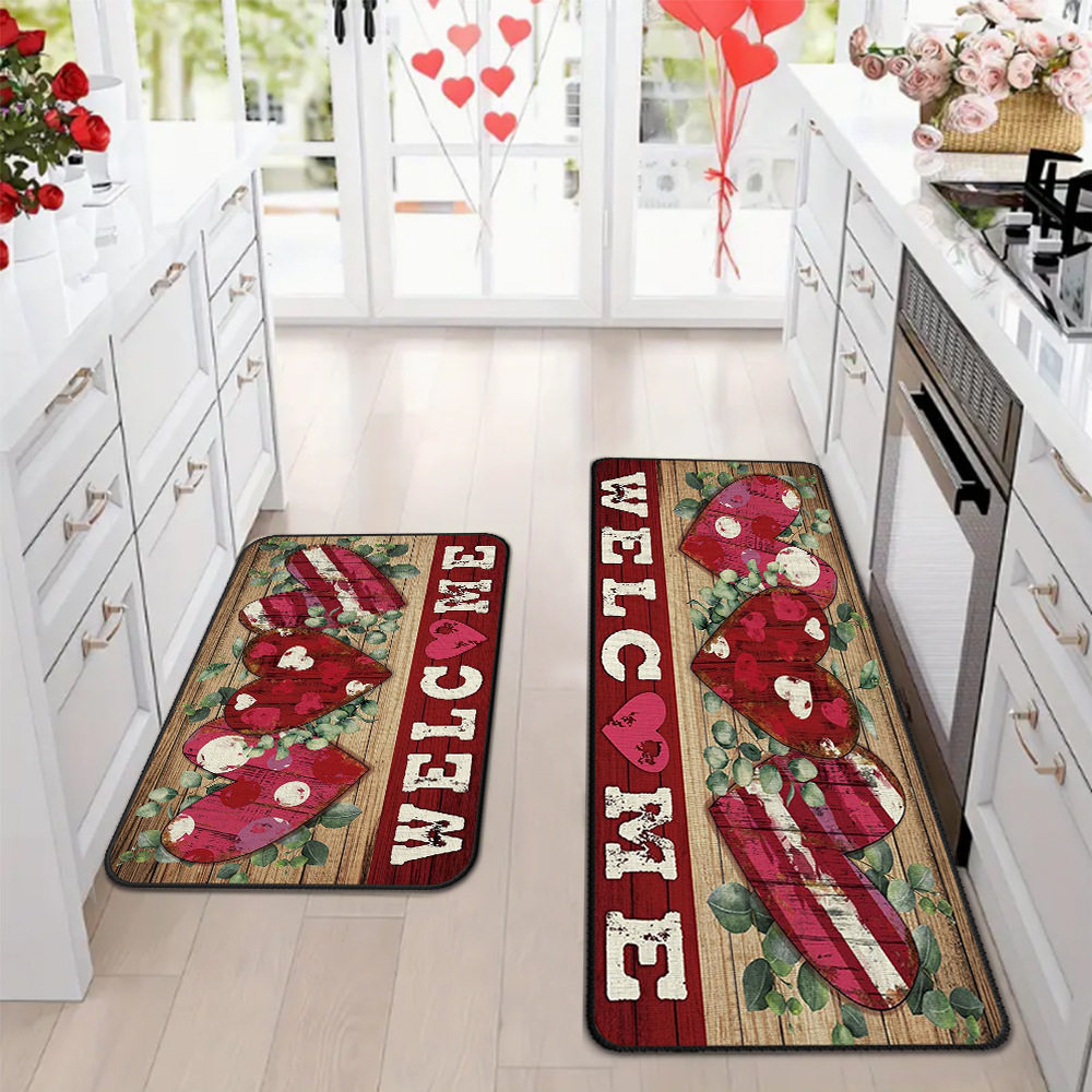 Amazon día de San Valentín alfombra de piso de cocina doméstica dos piezas conjuntos de alfombra de piso resistente a la suciedad y alfombra de puerta de entrada