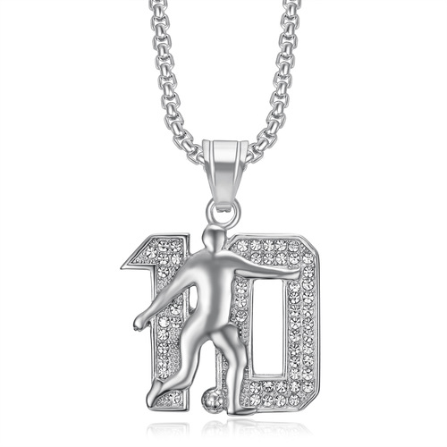 New Hot Selling Hip-Hop Accessory Titanium Steel Gold Plated Diamond Inlaid Messi 10 Number Pendant Necklace