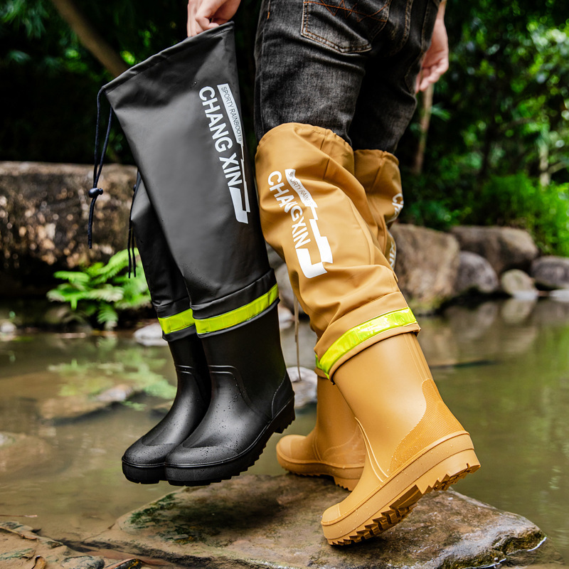 Men's Elevated Reservoir Boots, Thickened Half-Length Wading Pants, Waterproof Rain Pants, Fishing Pants, One-Piece Rain Boots