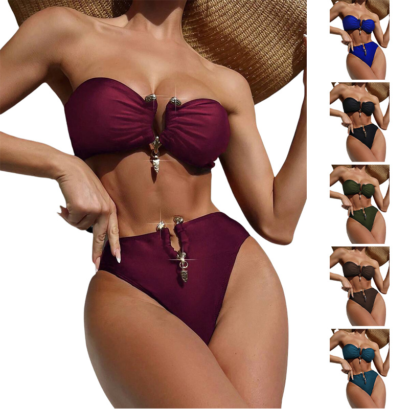 Direct from the Manufacturer: Foreign Trade Swimwear, Fashionable and Sexy Solid Color Two-Piece Bandeau Backless Bikini Swimsuit for Women, Outdoor Products