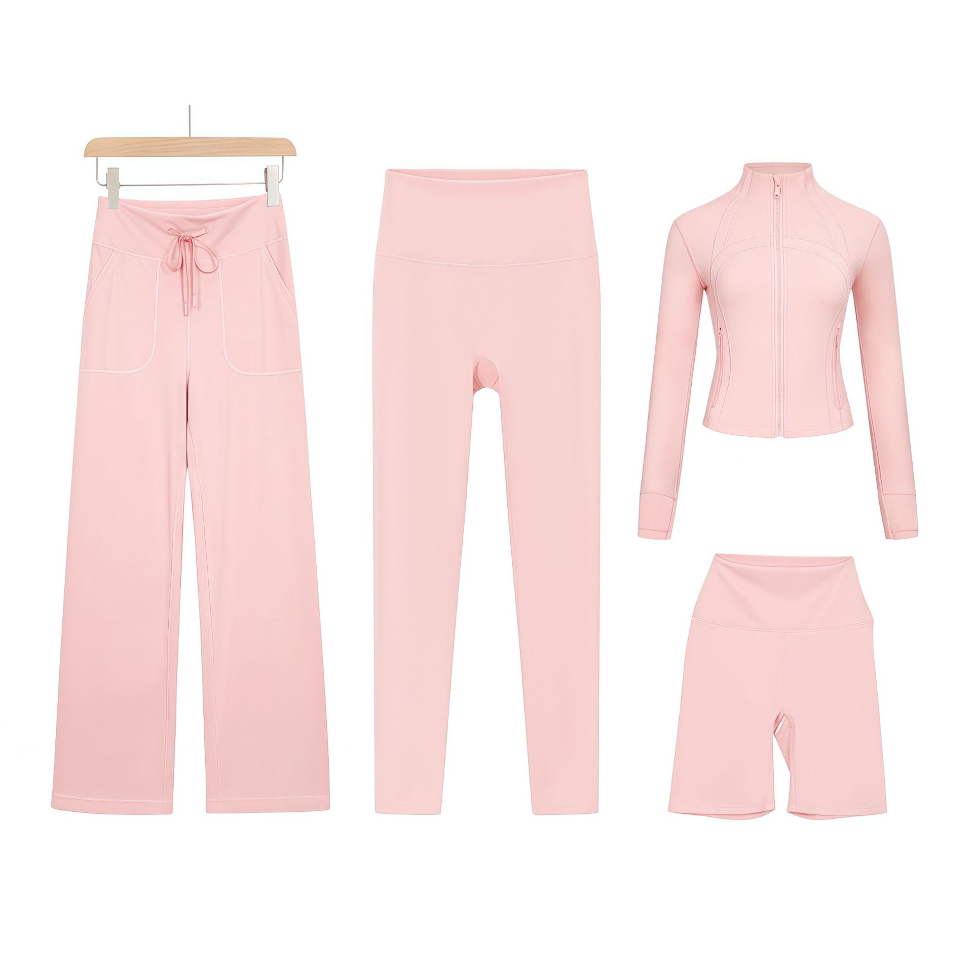 Women’s Four Piece Active Set With Cropped Pants And Jacket_voghion.com