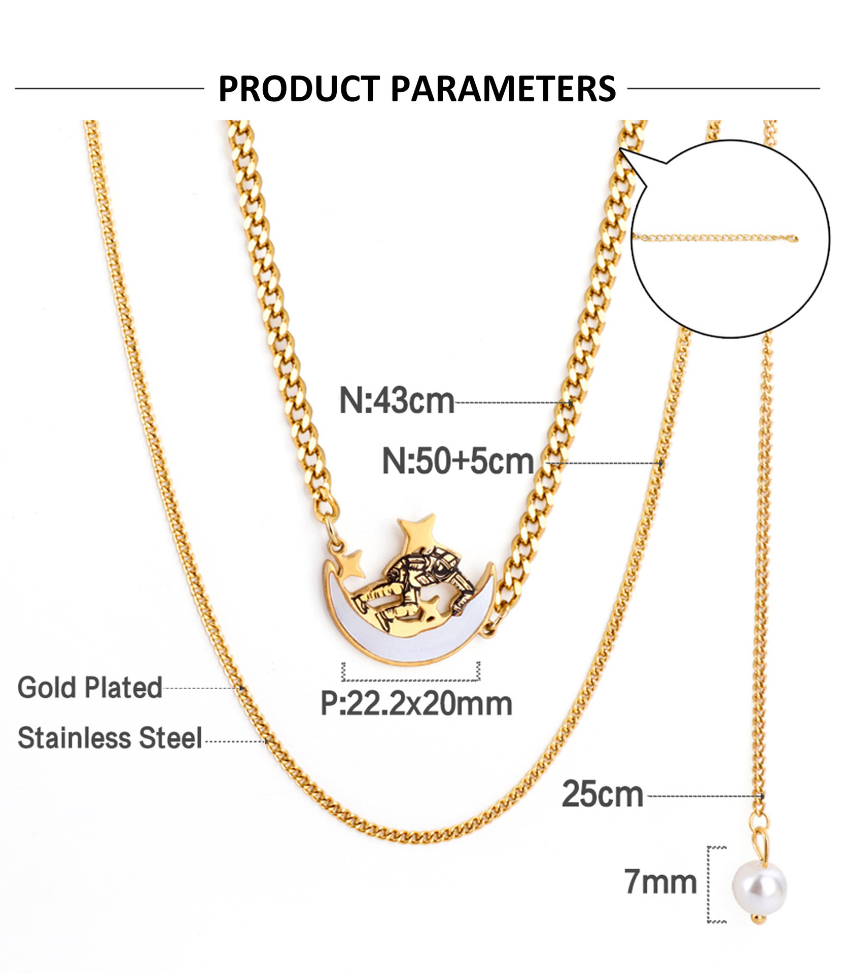 Fashion Universe Astronaut Stainless Steel Artificial Rhinestones Artificial Pearls Layered Necklace