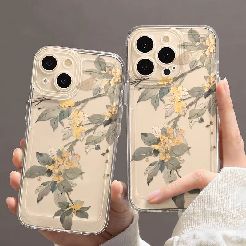 Estilo japonés y coreano para iphone16promax funda para teléfono móvil transparente Apple 15 anti-caída 14pro transparente 13/12 flor