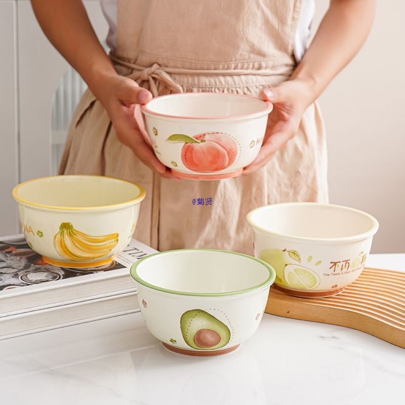 6inch-Sided Bowl, High-Looking Tableware, Cute Dormitory Instant Noodle Bowl, Ceramic Household Salad Bowl, Eating Bowl, Soup Bowl