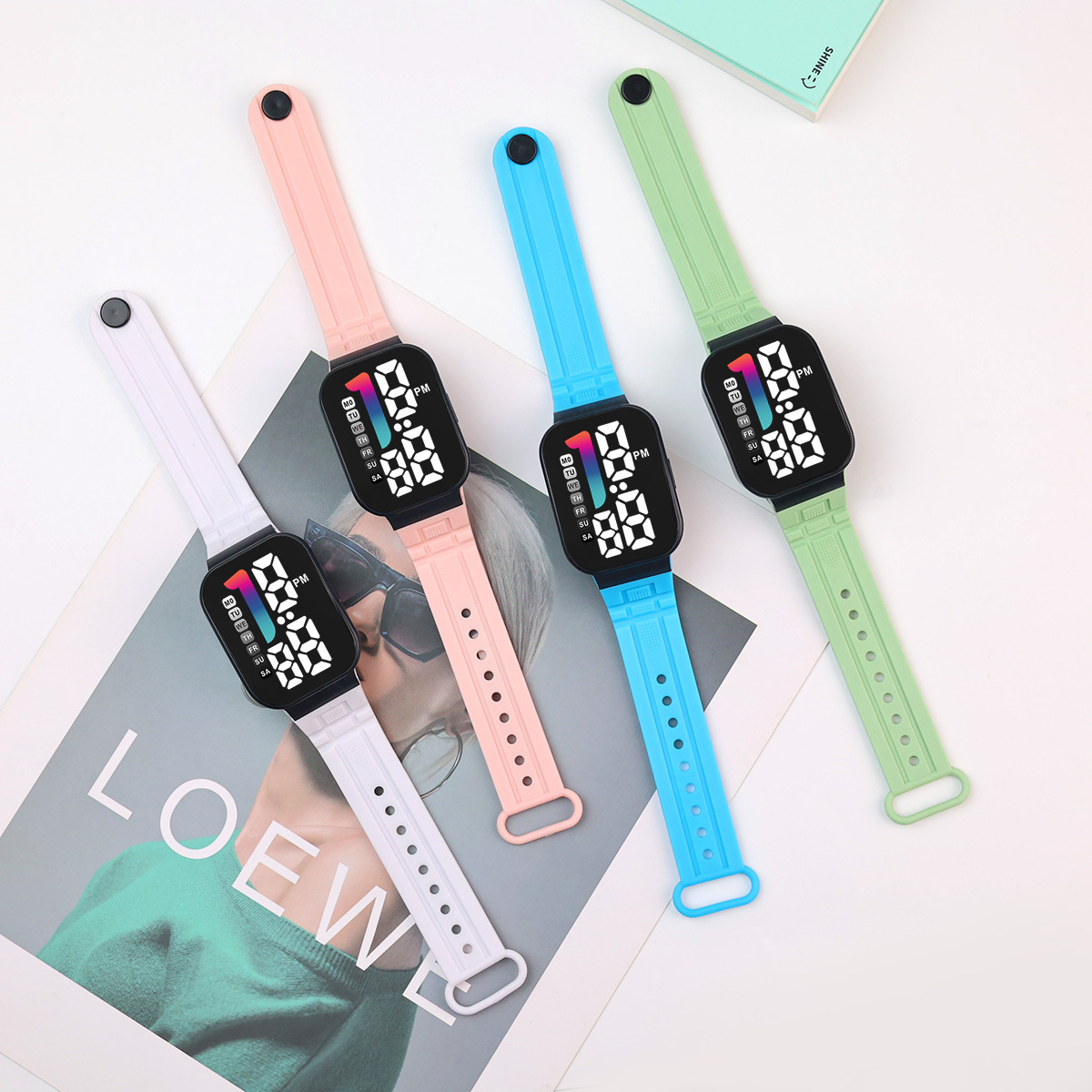 Hot-Selling Cool Student Party Korean Style Forest Sports Heart Square Led Digital Watch Ins Junior High School Girl