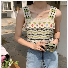 Knitted, Embroidered, Sexy Mini Camisole—Sleeveless Vest with Hollowed-Out Design, Cropped Style for Layering, Versatile & Fashionable Women's Top