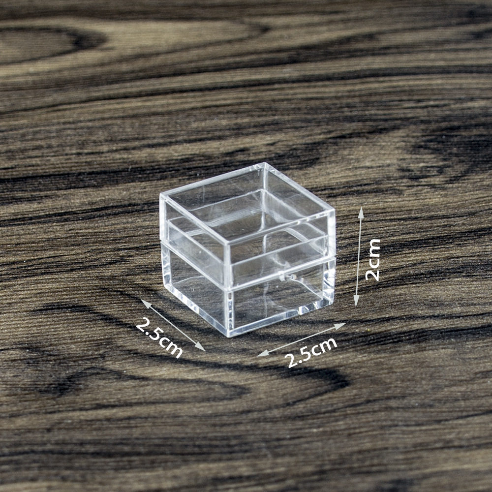2,5 cm Mini caja cuadrada transparente de grado alimenticio caja de plástico medicina cosmética caja cuadrada de embalaje en stock
