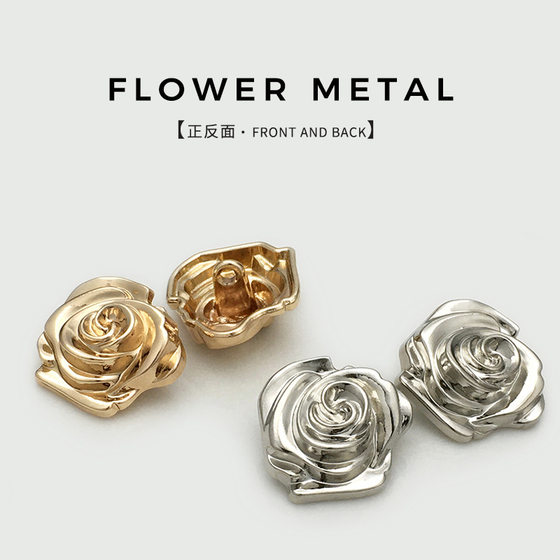 Vintage Three-Dimensional Rose Flower Metal Button Sweater Suit Jacket Coat Decorative Buckle Fur Flower Button