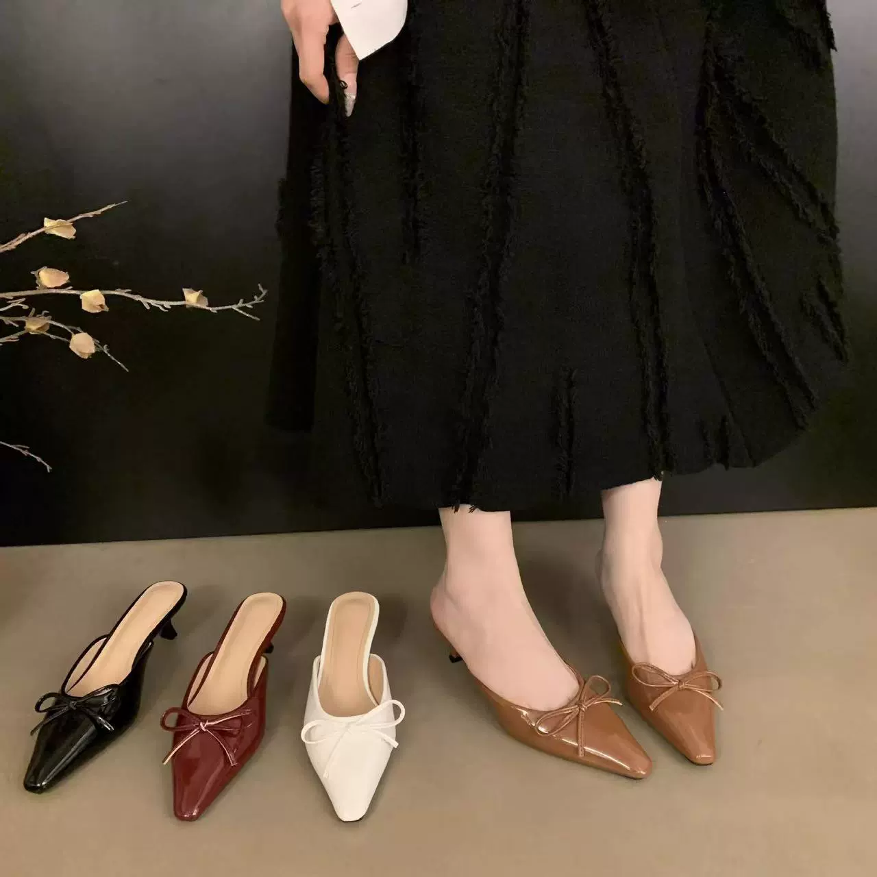 Балетные мюли на среднем каблуке, женские вещи плюс-сайз, обувь на slip-on с острым носком, размеры 35–42