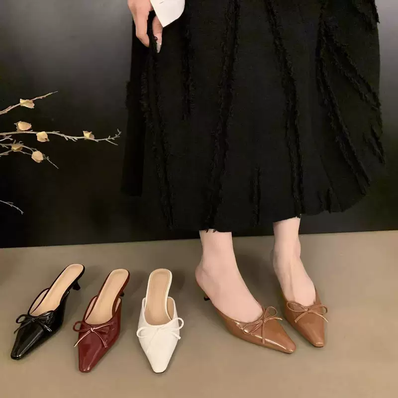 Балетные мюли на среднем каблуке, женские вещи плюс-сайз, обувь на slip-on с острым носком, размеры 35–42