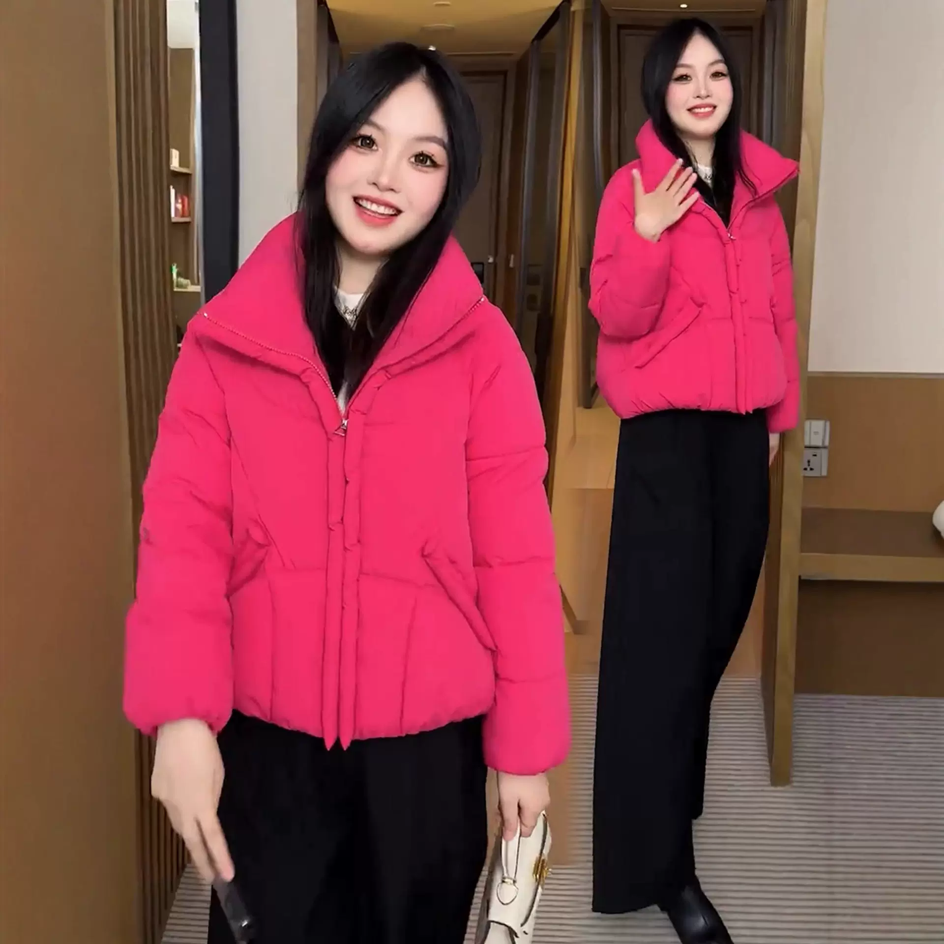 时尚立领短款棉服女2025冬季新款洋气宽松显瘦加厚保暖面包服外套