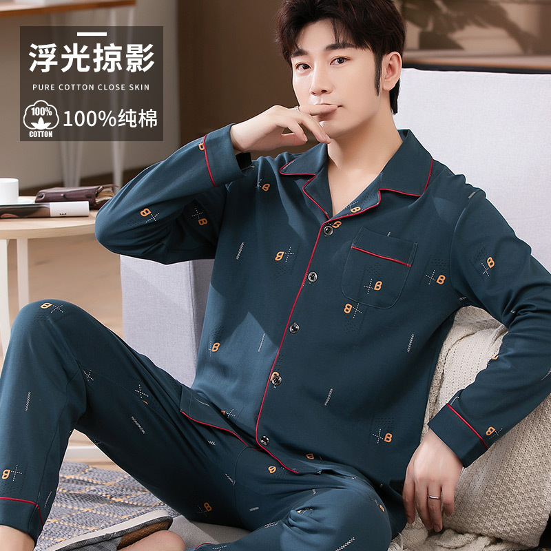 Pijamas de los hombres primavera y otoño más tamaño % algodón manga larga 2022 nuevo traje casual desgaste del hogar se puede usar fuera