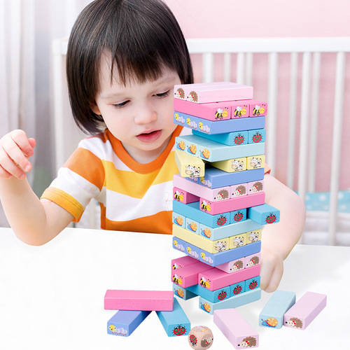 Children's wooden 51-piece stacking high digital colorful animal Jenga stacking stacking building blocks educational toy