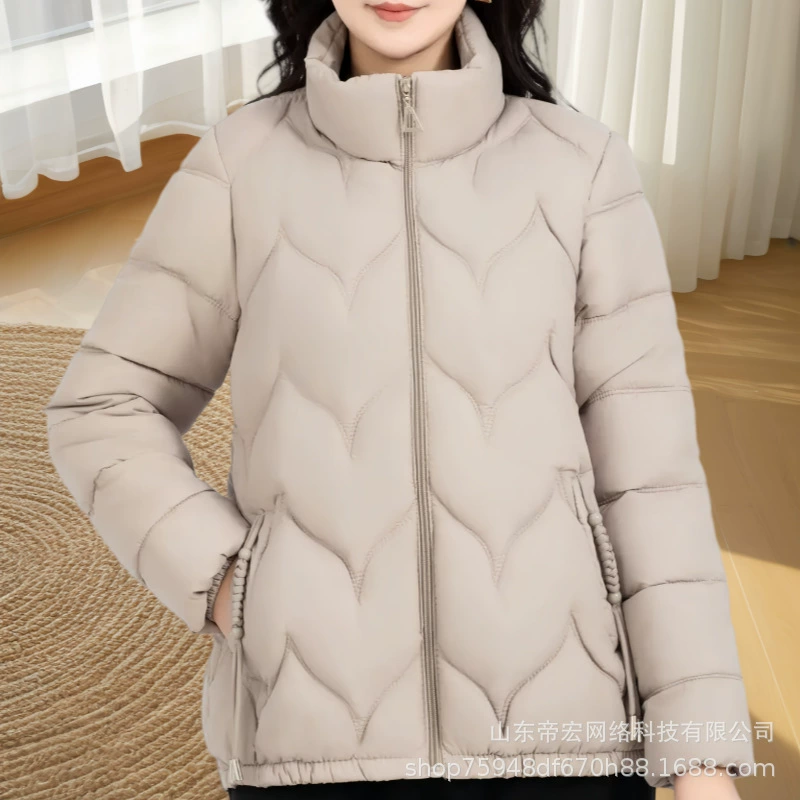 Плюс размер тонкий и легкий новый модный воротник из чистого цвета хлопчатобумажная одежда женская корейская темпераментная мама теплая пуховая хлопчатобумажная куртка