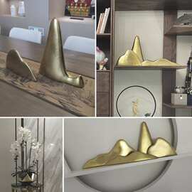 代简约轻奢家居样板房客厅陶瓷金山摆件软装饰品仿金属假山艺术