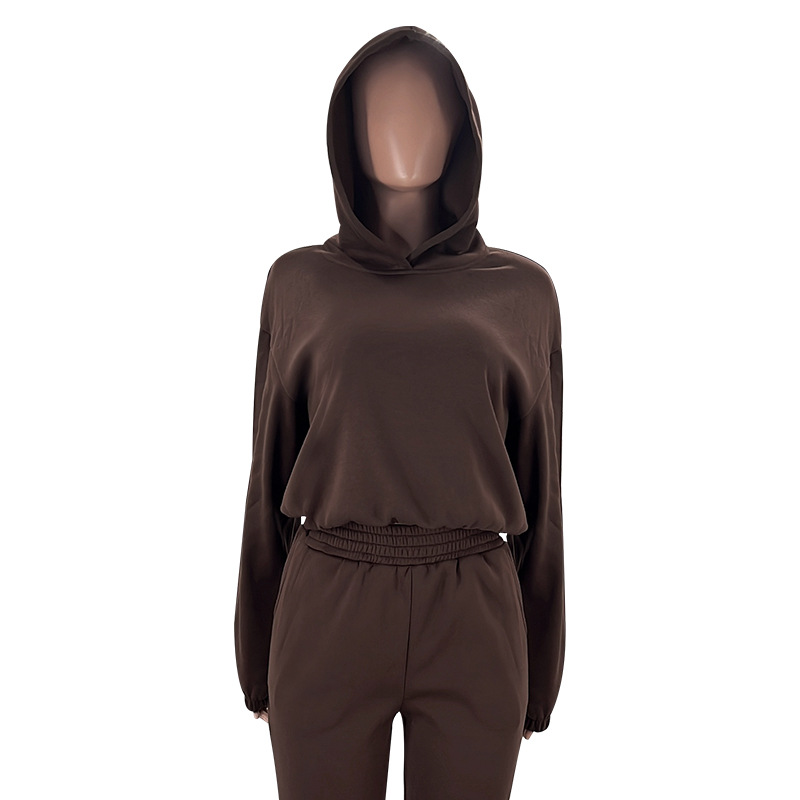 Autumn Winter Solid Color Hooded Long Sleeve Sweater Women Clothing Casual Trousers Suit 13 Autumn Winter Solid Color Hooded Long Sleeve Sweater Women Clothing Casual Trousers Suit