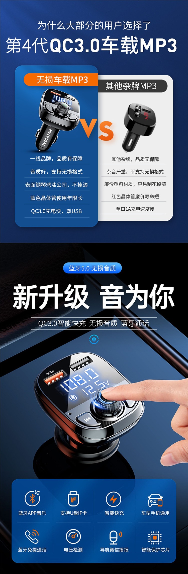 Car Bluetooth MP3 Player Lossless Receiver Car Accessories Multifunctional Cigarette Lighter Fast Charging Super Car Charger