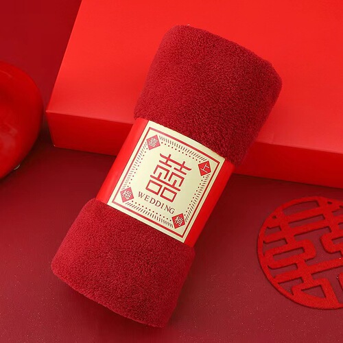 Red Coral Velvet Pineapple Pattern Hand Towel Gift Set Face Towel Square Face Cloth Xipu Wedding Celebration Creative Gift