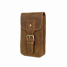 外贸疯马皮手机包竖款复古头层牛皮真皮手机保护套户外运动工地