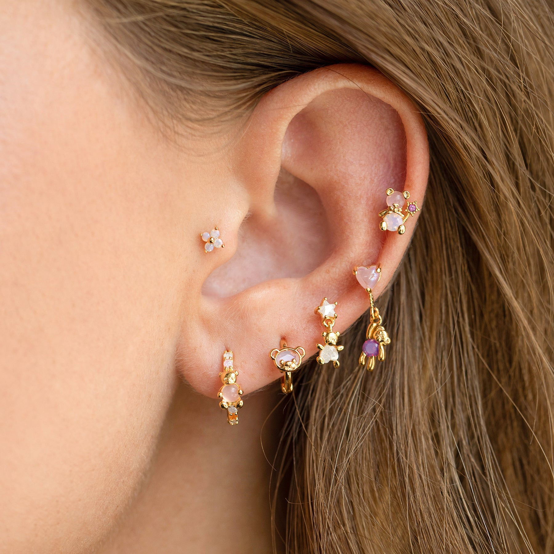 Mignon Ours Forme De Cœur Laiton Boucles D'oreilles Placage Zircon Boucles D'oreilles En Cuivre display picture 1