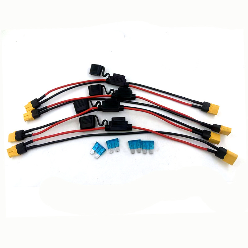 XHX001中14圆黑红黑硅胶线30CM+XT60公母黄色壳保险盒 现货直供