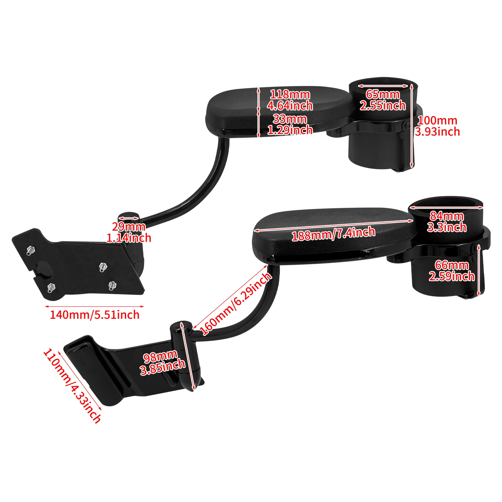 Suitable for Honda Goldwing GL1800 Motorcycle Adjustable Rear Passenger Armrest with Water Cup Holder 01-17