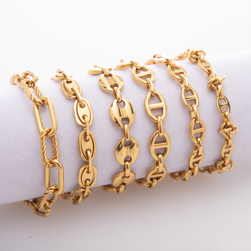 Thick Titanium Steel Bracelet, Personalized High-End Hip-Hop Punk Stainless Steel Jewelry, Japanese Coffee Bean, Pig Nose, Etc