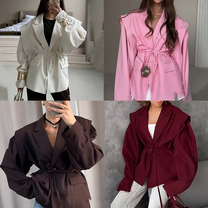 2026 nuevo verano de ropa de mujer Europa y América comercio exterior ropa de mujer elegante viaje de color sólido lazos trajes de cuello chaqueta de verano