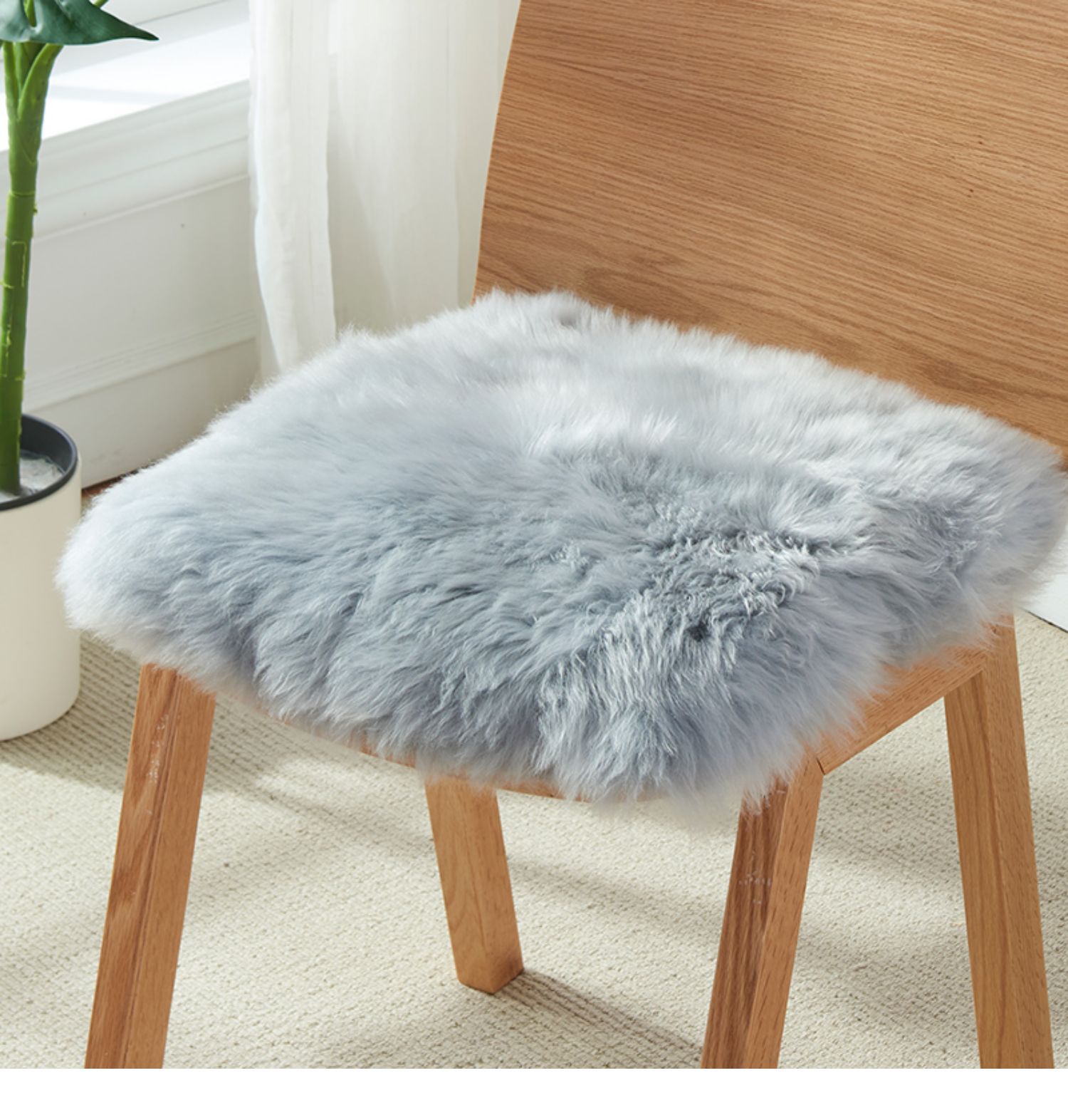 Aozun Pure Wool Chair Cushion, Thickened Plush Seat Cushion, Simple and Warm Sofa Chair Pad, Wool Pad, Genuine Sheepskin Cushion
