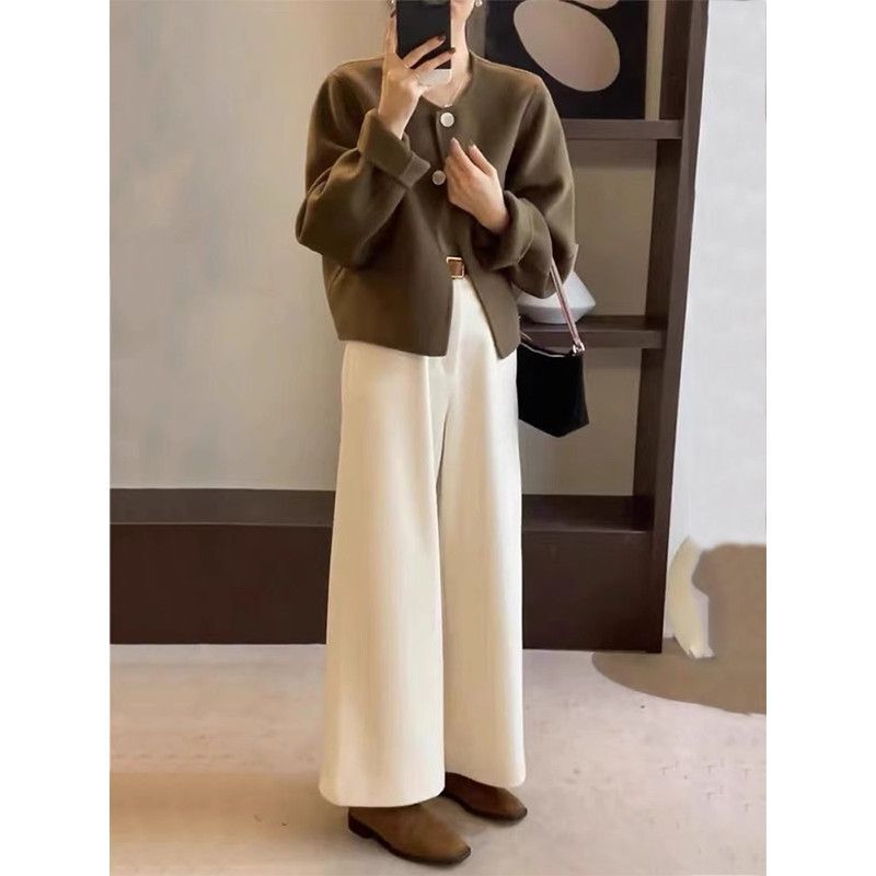 2025 Spring New Fashionable Petite Versatile Chic Little Chanel Style Slimming Jacket and Wide-Leg Pants Set