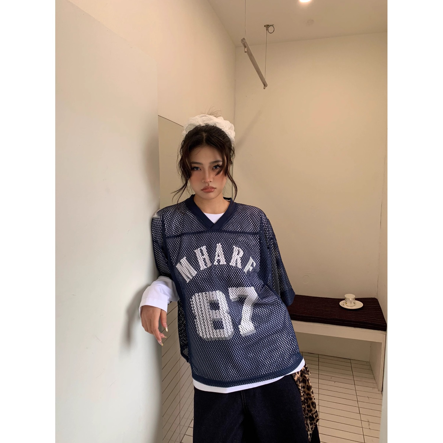 Mesh Jersey American Street Style Printed Short Sleeve T-Shirt For Men And Women Summer_viptrois.com
