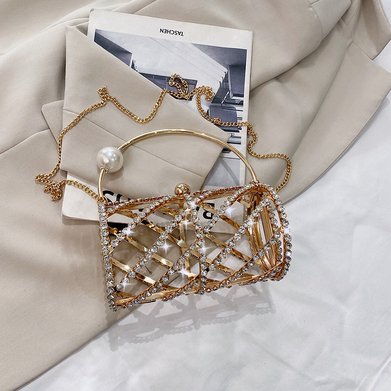 Famosa catena di perle tempestate di Internet per borsa da pranzo a tracolla, gabbia da trasporto in metallo alla moda, borsa da donna monospalla_voghion.com