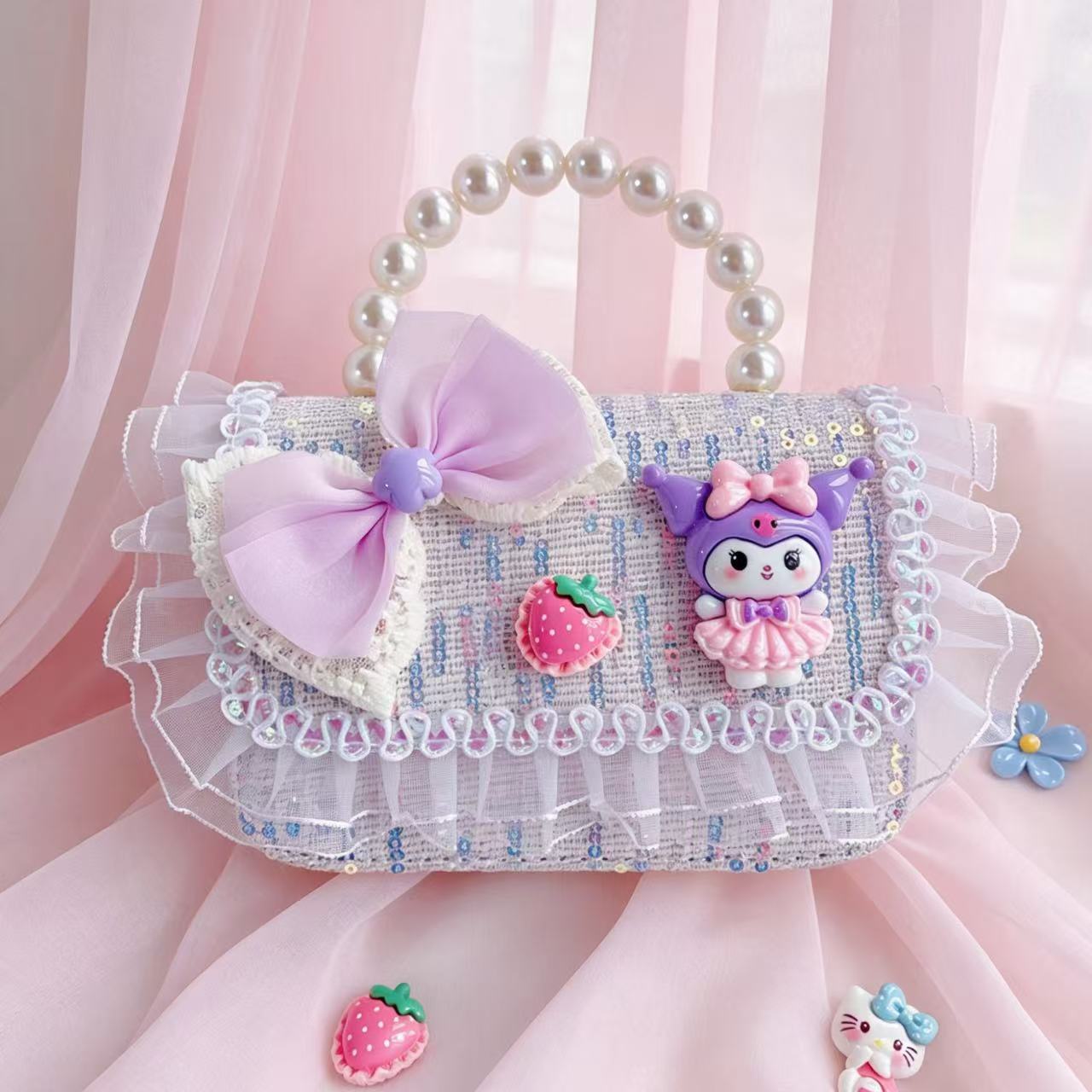 Nuevo encaje perla arco bolso cuadrado bolso de estilo extranjero versátil pequeño viento fragante bolso de chicas bolso de moda bolso de niños