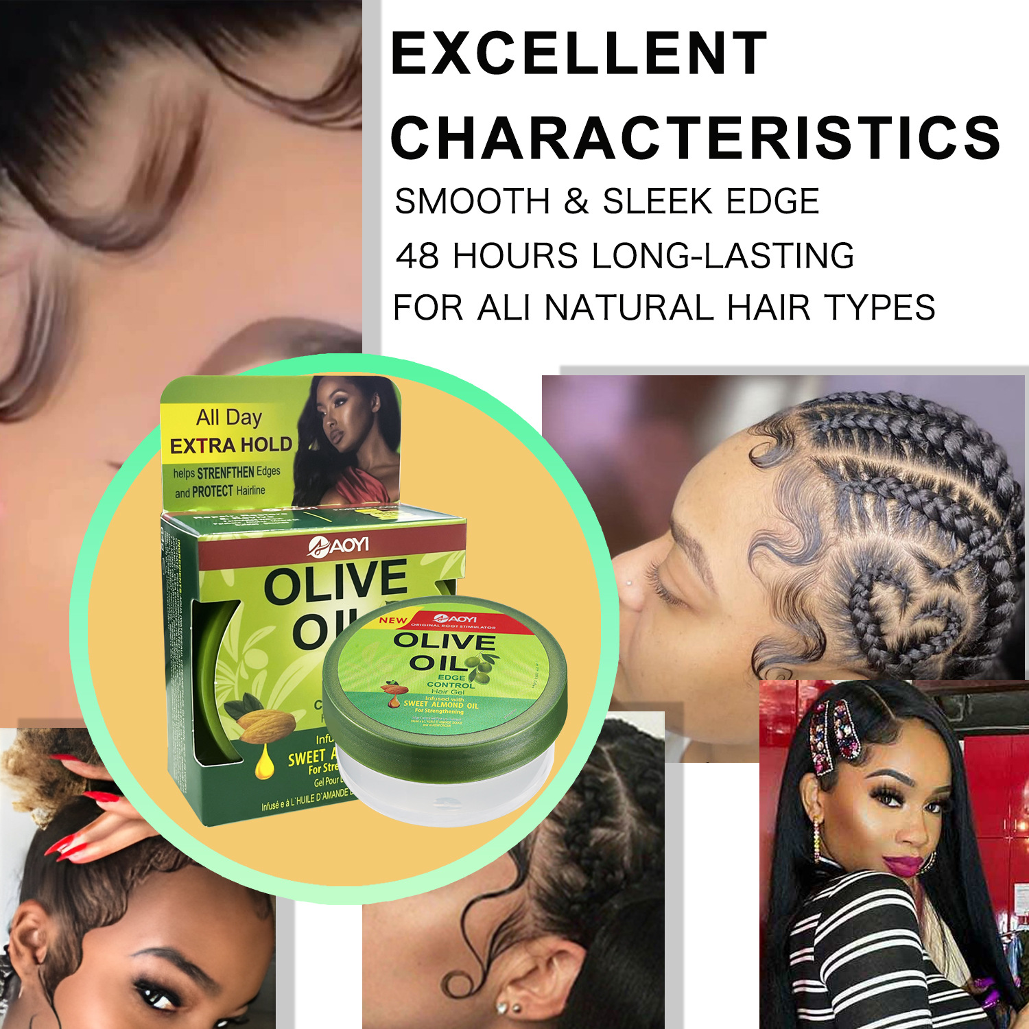 Olive oil transfronterizo cera para el cabello de peinado de aceite de oliva esponjoso hidratante anti-frizz AL cera para el cabello sólida de oliva al por mayor