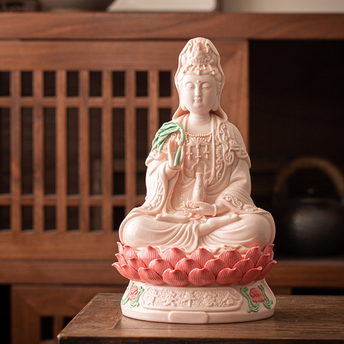 Dehua ceramic sitting lotus South China Sea Guanyin Bodhisattva Buddha statue living room home worship Guanyin Bodhisattva Guanyin statue ornaments