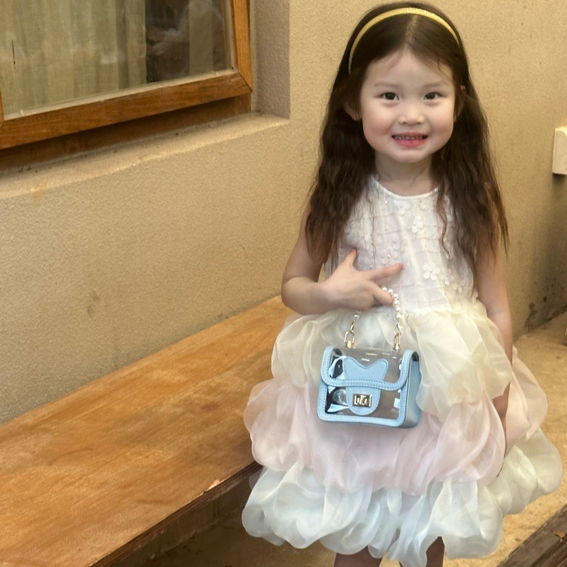 Bolso de hombro de moda para niña pequeña, bolso de gelatina para niños transparente de estilo occidental, nuevo bolso de bebé con cadena de perlas