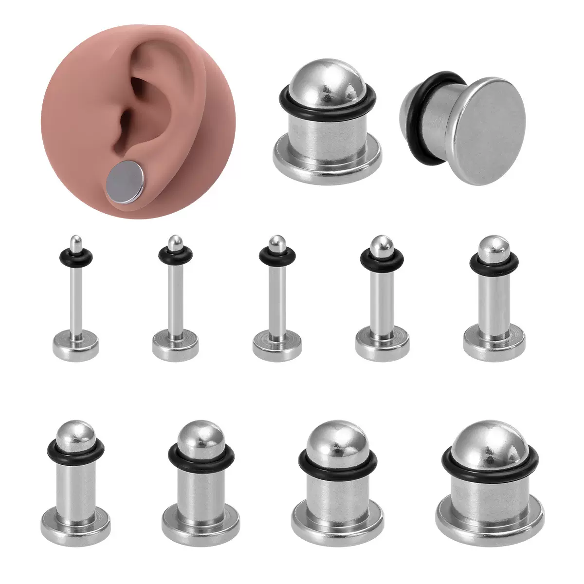 跨境新款穿刺扩耳洞光滑圆柱耳廓实心不锈钢圆片耳扩朋克个性耳饰