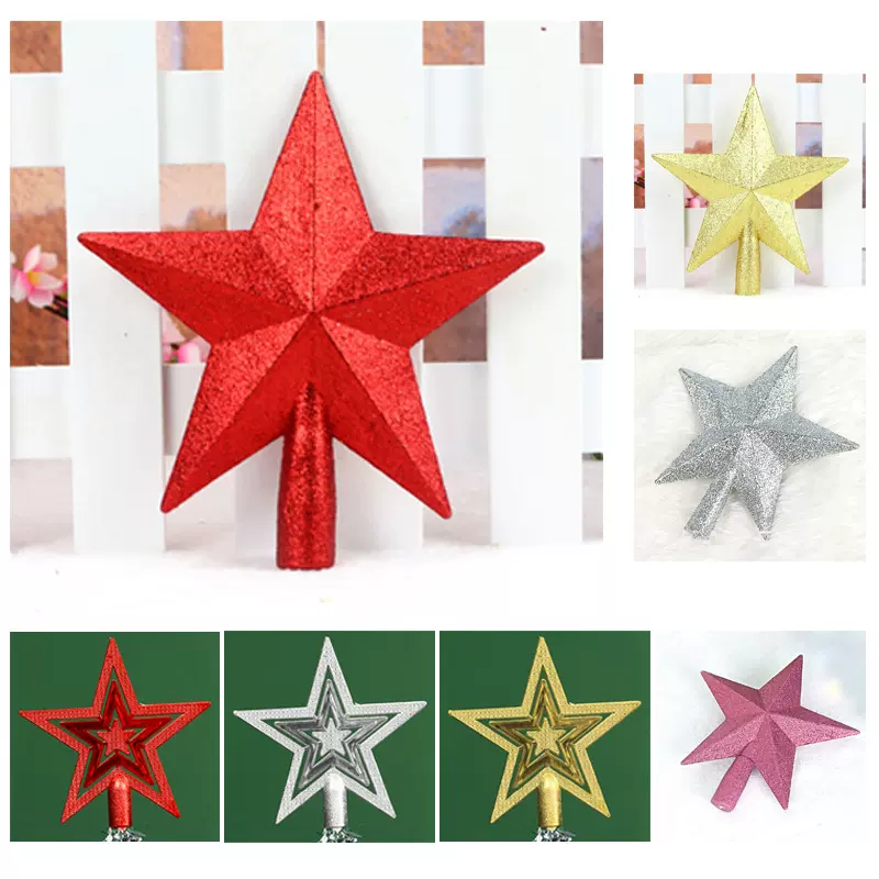 圣诞节装饰品 15/20cm闪粉电镀镂空红色金色银色五角星圣诞树顶星