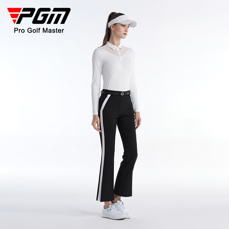 Quần golf nữ dài ống loe PGM vải thể thao khóa kéo vô hình túi thon gọn — KUZ162-màu đen, KUZ162-màu xanh hải quân, KUZ162-màu trắng