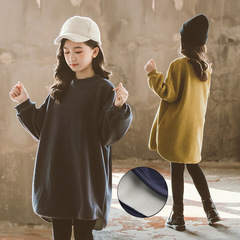 女童加絨衛衣中長款2020秋冬季新款韓版中大童加厚保暖衛衣裙上衣